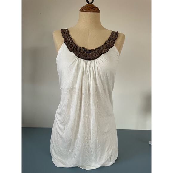 Max Rave womens cream tank with beading size M - Picture 1 of 7